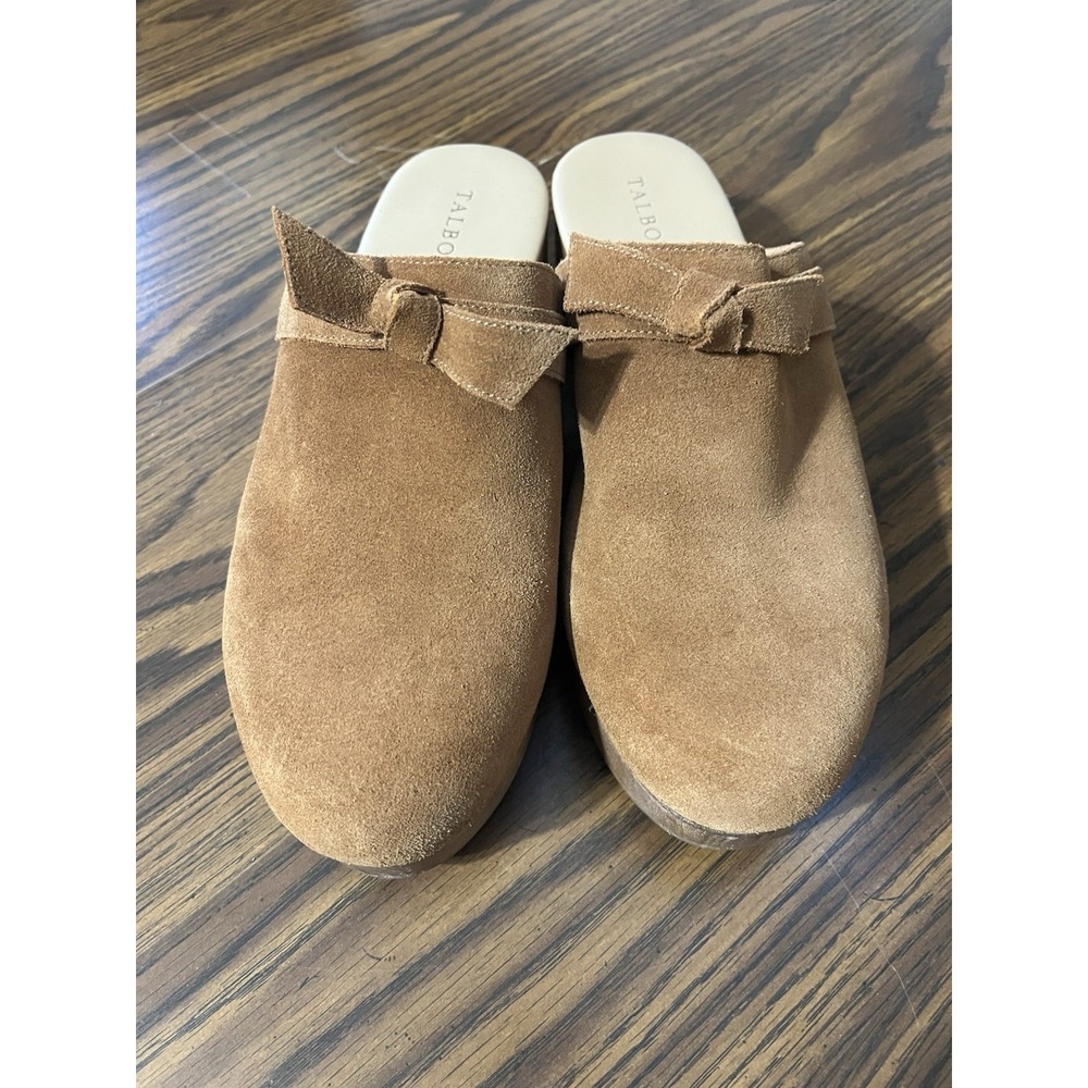 Talbots Winni Suede Wooden Clog Mules Preppy Casual Slip On Bow Women's Size 11M
